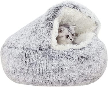 YUDANSI Cat Bed, 40cm Covered Dog Bed Cat Cave Bed Donut for Kittens Puppies, Plush Faux Fur Nest Fluffy Dog Bed Round Dog Cushion Dog Sofa Cat Bed for Cats and Small Dogs (Gray-50cm)