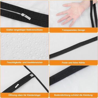 12 містких мішечків для одягу Dntorx, 60x100 см, PEVA, прозорі, з блискавкою. Захист для костюмів, сорочок, пальто.