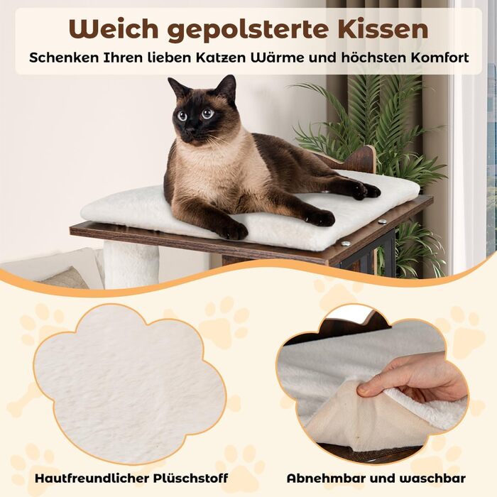 Кігтеточка для котів COSTWAY з будиночком, лежаком та кігтешником, дерев'яна, 69x39x80,5 см (коричнево-чорна)