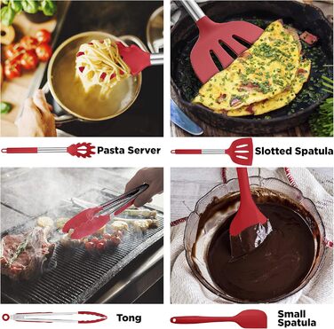 Набір кухонного приладдя ORBLUE 14 предметів: лопатки, шумовки, ложки з силікону та нержавіючої сталі, червоний