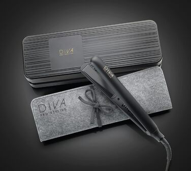 Diva Pro Styling Digital Flat Iron - Ceramic Plates - Auto Shutoff - 3m Cord - Black