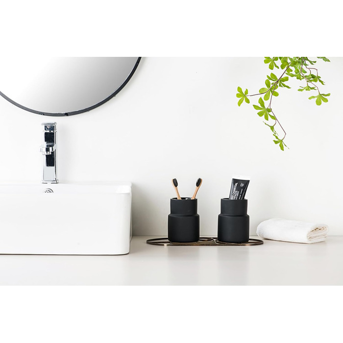 SYJAN HOME Matter Toothbrush and Toothpaste Holder, Toothbrush Holder, Modern Ceramic Toothbrush Holder, Black and Black