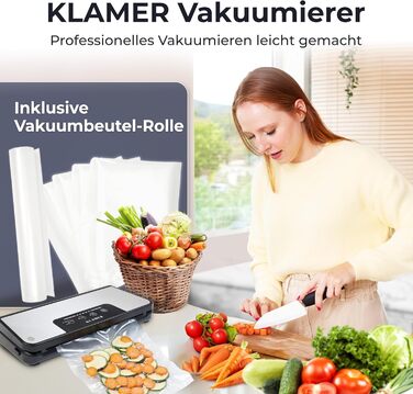 KLAMER Classic Pro 80 (2024) - Вакуумний пакувальник для продуктів харчування, Sous Vide, комплект з пакетами та шлангом