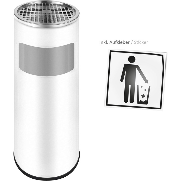 WELLGRO Асбечка-контейнер для сміття 2в1 з нержавіючої сталі для вулиці. Стійка, пожежобезпечна, велика, біла. Підходить для тераси, входу, комерційних приміщень.