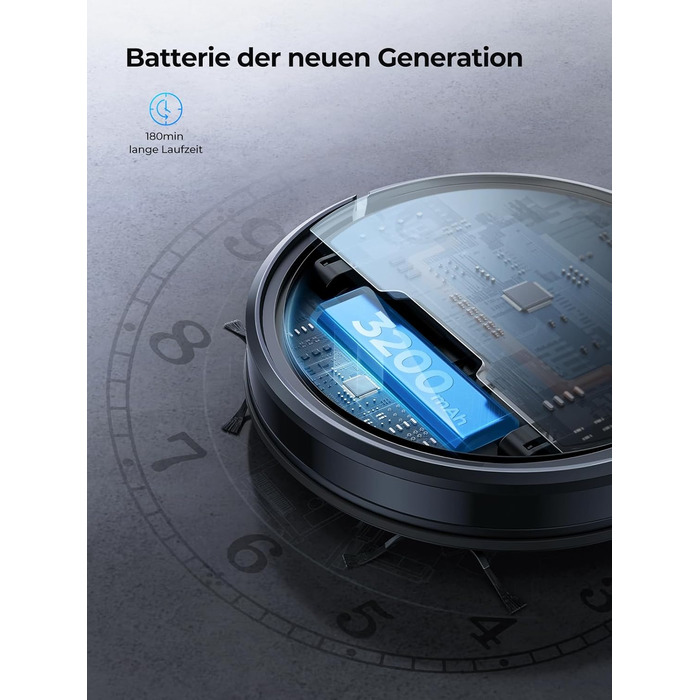 Робот-пилосос Laresar з функцією миття, 4500Pa, 3-в-1, з пультом дистанційного керування, 180 хвилин роботи, для тварин, килимів, твердих підлог, чорний