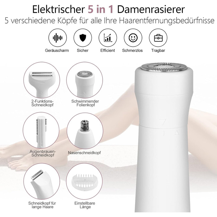 Електричний жіночий триммер 5-в-1 для бікіні, обличчя, ніг та під пахвами. Бездротовий, вологостійкий, з USB-зарядкою
