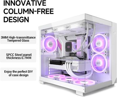 Корпус ПК Tower ATX C3T500 ARGB від PCCOOLER: 6 вентиляторів ARGB, підтримка RTX 40, скляна панель, безрамна конструкція (білий)