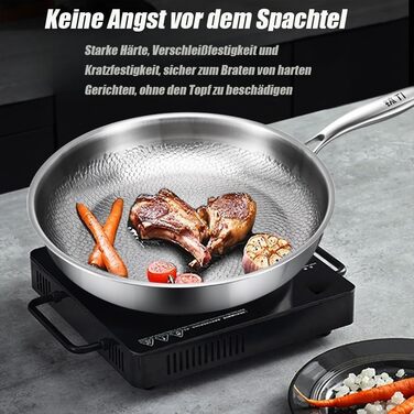 Сковорода Kovali Titan з нержавіючої сталі, 28 см, з кришкою, антипригарне покриття, кухонний посуд преміум-якості