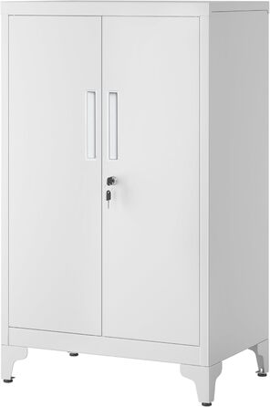 SONGMICS File Cabinet, Multi-Purpose Cabinet, Office Cabinet with 2 Doors, Lockable Cabinet, Steel Storage Cabinet, for Study Room, Living Room, Matte White OMC012W01 (60B cm, Matte Grey)