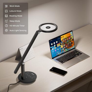 Лампа настільна Honeywell H6 Sunturalux з LED, регулюванням яскравості, таймером та сенсорним керуванням (чорна)