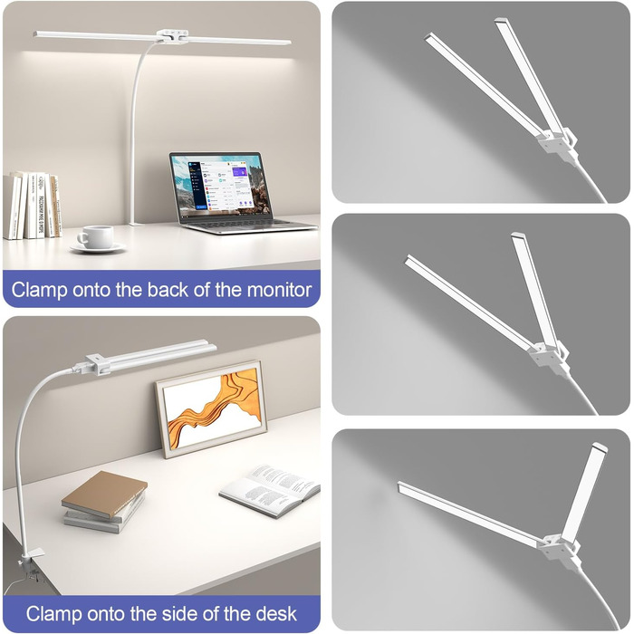 LED настільна лампа EppieBasic 24W з регулюванням яскравості, 80см, з кріпленням, захистом для очей, гнушим шийкою, для офісу, монітора, робочого місця, з таймером, чорна