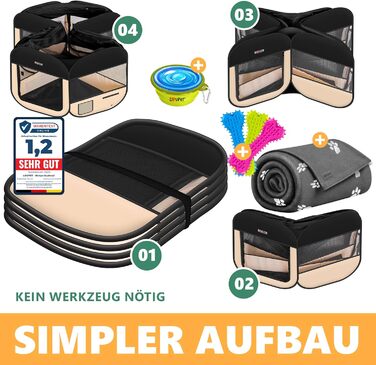 LOVPET® Foldable Pet Playpen with Food Bowl & Fleece Blanket - Indoor/Outdoor Dog & Cat Pen, Pop-Up Crate, Oxford Fabric, Grey/Black