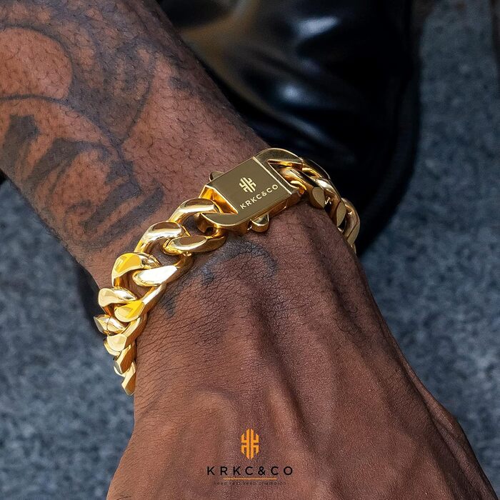 Чоловічий браслет KRKC&CO з кубинськими ланцюжками, 18 мм, Miami Iced Out, золотий, для вуличної моди, хіп-хоп, 21.6 см