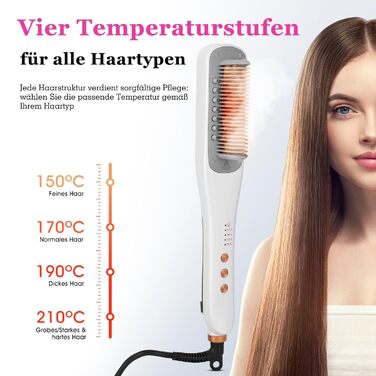 Випрямляч для волосся щіткою з підігрівом, білий | 3 температурні режими, швидкий нагрів (30с), захист від перегріву, для всіх типів волосся