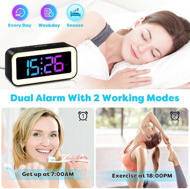 Цифровий годинник-дзеркало MOSUO з USB зарядкою, LED дисплеєм, температурою та голосовим керуванням