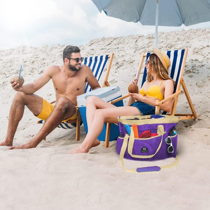 Red Suricata Large Mesh Beach Bag - Beach Bags and Shopping Bags (Violet/Beige)