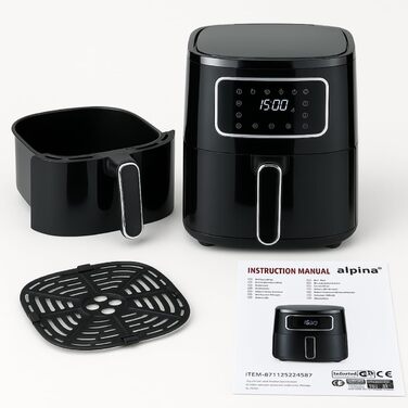 Фритюрниця Alpina Airfryer 4.5L з цифровим дисплеєм - фритюрниця без олії, 1450W, для 1-4 осіб, регулювання температури 80-200°C, таймер
