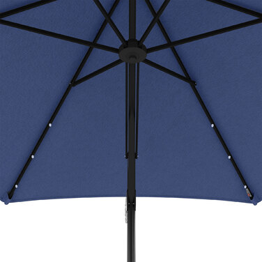 Outsunny Solar Patio Umbrella with LED, Ø290x260 cm, including cross base 55-60kg, UV protection, hand crank & protective cover, polyester, dark blue