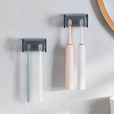 Wall-Mounted Toothbrush Holder, 2 Compartments, Bathroom, Shower, Dorm, Closet Organizer, Transparent, 2 Pack