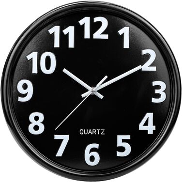 Plumeet 40.6cm Extra Large Wall Clock, Non-Ticking Silent Quartz Decorative Clocks, Modern Style Good for Living Room, Kitchen, Living Room, Bedroom, Office, Large 3D Number Display (White) (30 cm, Black)