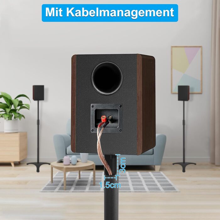 Підставка для колонок, 2 шт., регульована висота 86–127 см, з кабельною організацією, вантажопідйомність 3.6 кг, підходить для P3X-2P