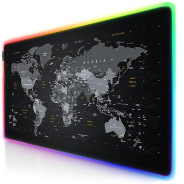 Ігровий килимок для миші TITANWOLF RGB XXL (800x300 мм) з LED-підсвіткою, 11 режимів освітлення, вологостійкий, чорний (дизайн World Map)