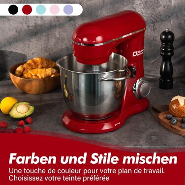 Кухонна машина Küchenmaschine 6 л, 1300 Вт, 10+ швидкостей, з набором насадок (міксер, гак для тіста, вінчик), темно-зелений/червоний