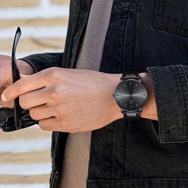 Чоловічий годинник CHEETAH Minimalistische, аналоговий кварц, водостійкий 3 ATM, з шкіряним ремінцем, з датою, спортивний годинник для молоді (Чорний/Чорний)