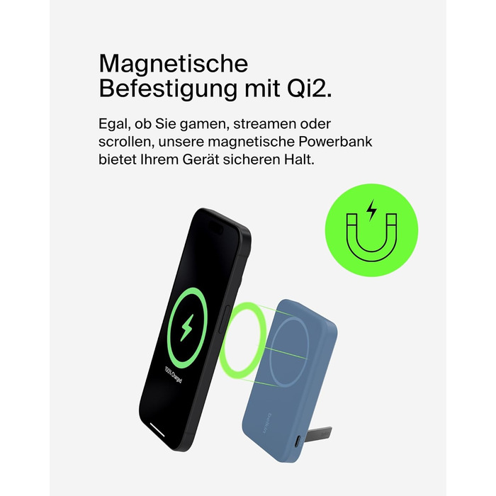 Belkin BoostCharge Pro Powerbank 10000mAh з Qi2 та MagSafe, з вбудованим підсвітником, для iPhone 17, iPhone Air, iPhone 16, 15, 14, Pixel та інших – (5K, Blue)