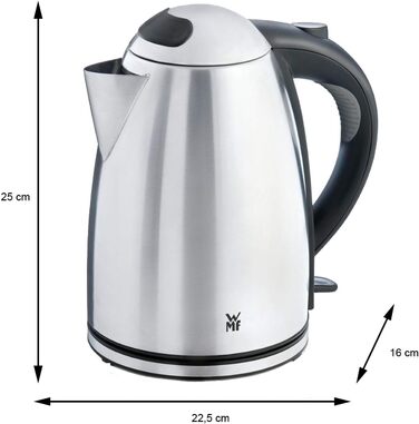 WMF Stelio Stainless Steel Kettle, 1.7L, Electric Kettle with Scale Filter, 2400W, Illuminated Water Level Indicator, Matte Stainless Steel