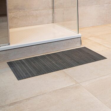 Bamboo Bath Mat Set - 3 Pack, Non-Slip Bathroom Rugs - Natural Wood Bath Mat, Steel Color