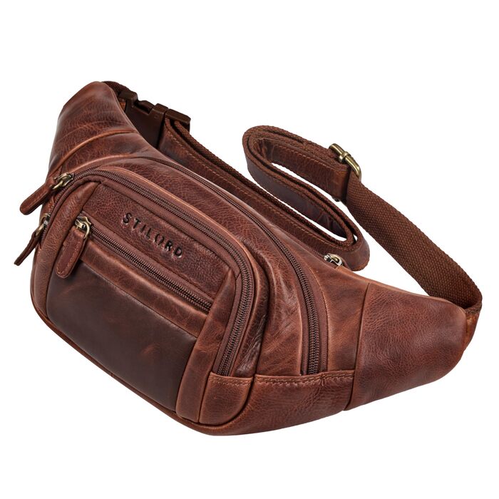 STILORD 'Dublin' чоловіча поясна сумка з натуральної шкіри велика, водонепроникна, захист від крадіжки - XXL, для подорожей, туризму, фестивалів, колір: (Kara - Cognac)