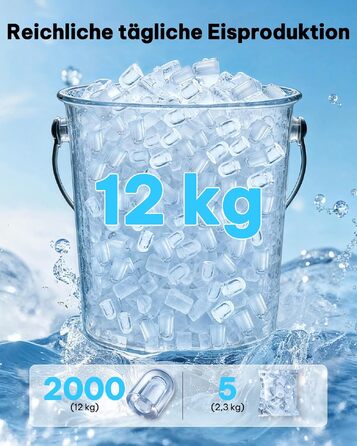 Портативна льодогенератор Silonn: компактна машина для льоду (12 кг/24год), 2 розміри кубиків, функція самоочищення, чорний колір — для дому, офісу та кемпінгу