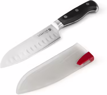 Кухонний ніж Santoku Sabatier, кований, трьохклепковий, самозаточувальний чохол, високовуглецева нержавіюча сталь, 12,7 см, для овочів та фруктів