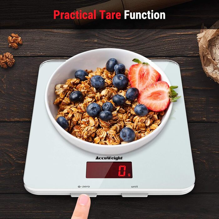 Кухонні ваги ACCUWEIGHT 5 кг з LCD-дисплеєм з міцного скла, функція тарування, для випічки, приготування їжі, ювелірних виробів, з вагою, автоматичне вимкнення