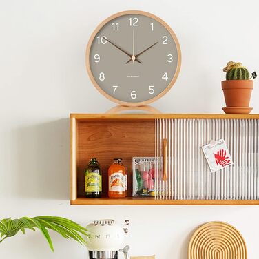 Maxspace Table Clock Analog, 21cm Wood Battery-Powered, Silent (No Ticking) for Bedroom Office Living Room Decor Modern