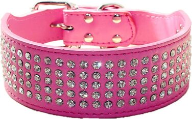Нашийник для собак з кристалами, 5 см, 5 рядів, рожевий, PU-шкіра, для середніх та великих собак (M)