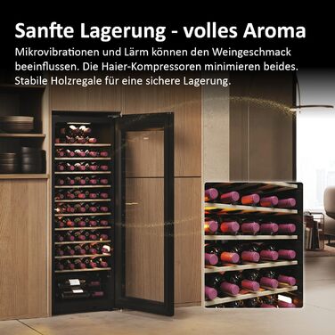Haier 50 Series 3 Wine Refrigerator - 34 Bottle Wine Cooler with UV Glass Door, 5 Shelves, Wi-Fi & Touch Display, Vibration-Free Storage