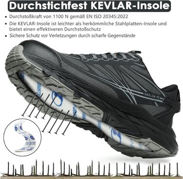 Черевики робочі чоловічі/жіночі, захисні черевики зі сталевим підноском, легкі, дихаючі, розмір EU 37-46, сірий, 44 EU