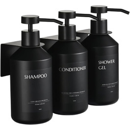 3 шт. дозатори для мила настінне кріплення, 500 мл, дозатори для шампуню та гелю для душу, чорний колір, без свердління, для кухні та ванної кімнати