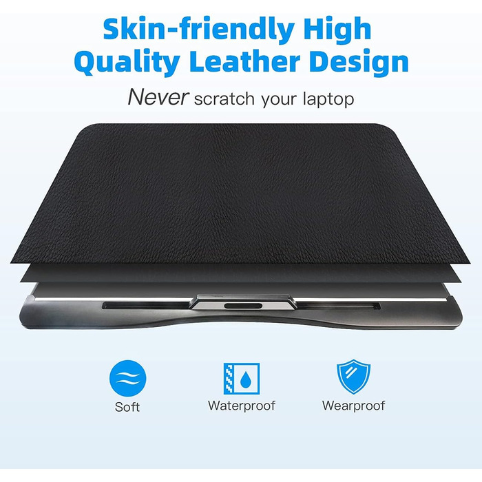 Зручний столик-підставка для ноутбука з шкіри, регульований, з двома шухлядами, чорний, великий (15.7'x23.6')