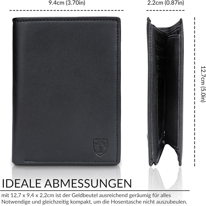 TRAVANDO Men's Wallet Dublin - TÜV certified - 13 card slots - Portrait format - RFID protection - Gift for men - including gift box - Designed in Germany (Black)