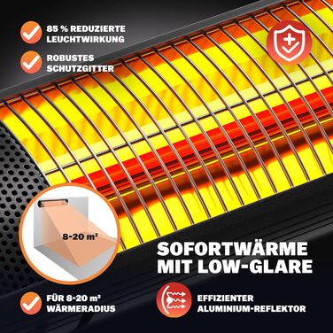 Інфрачервовий обігрівач MONZANA® MZH2000 з золотою трубкою, 3 режими, пульт дистанційного керування, кут нахилу 90°, для вулиці, тераси, 2000W