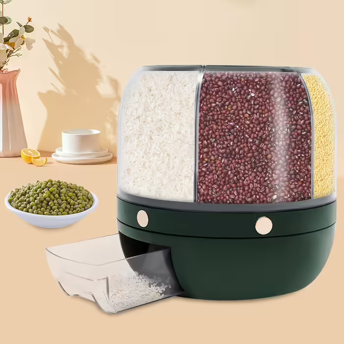 Rotating Dry Food Storage Container with 6 Compartments, Cereal Storage Container, Countertop, 6 kg Grain Organizer and Dispenser, Round, 360-degree Rotating Food Dispenser for