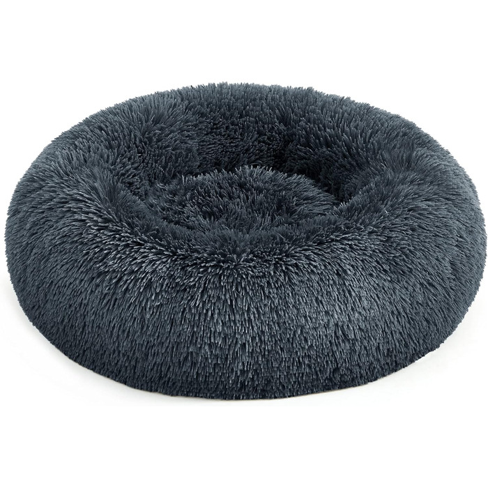 Кругле ліжко для собак та котів Feandrea, м'яке, донат, 60 см, темно-сірий, знімний наповнювач