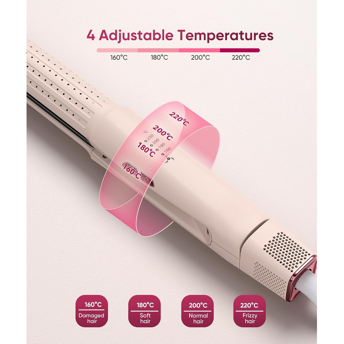 Випрямляч та плойка 2-в-1 з охолодженням Air Glatt, негативне іонізація, 4 температурні режими, рожевий