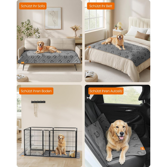 Водонепроникний килимок для собак Feandrea, 178 x 76 см, захист для авто/дивану, машинка миється, антиковзаюча підкладка, стеганий дизайн, сірий PPB025G01 M