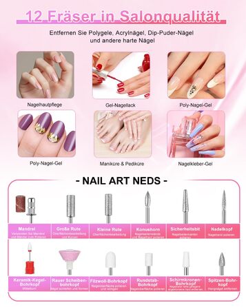 Електрична машинка для манікюру та педикюру CozyZen Professional: набір для догляду за нігтями з LCD-дисплеєм, керуванням рукою та ногою, тиха робота (рожевий)