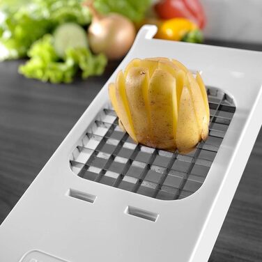 ALLIGATOR 3002 - 3-in-1 Multifunction Cutter - Vegetable, Onion, and French Fry Cutter - 3 Interchangeable Blades - 3x3 mm, 6x6 mm, 12x12 mm - BPA-free - White and Green