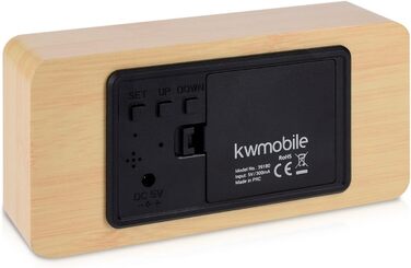 kwmobile Wooden-Look Digital Alarm Clock - Digital Clock with Time, Temperature, and Date Display - Alarm Clock with USB Cable in Birch with White LEDs